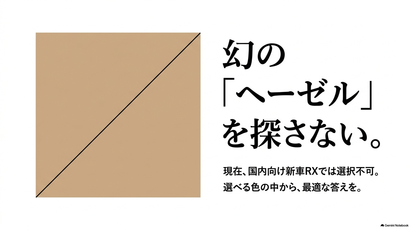国内向け現行レクサスRXではヘーゼル内装を新車で選択できないことを示す資料