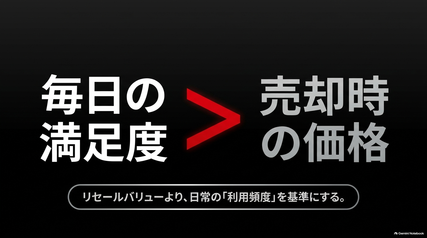 レクサスRXのオプションは売却価格より毎日の利用頻度と満足度を基準に選ぶことを示した図