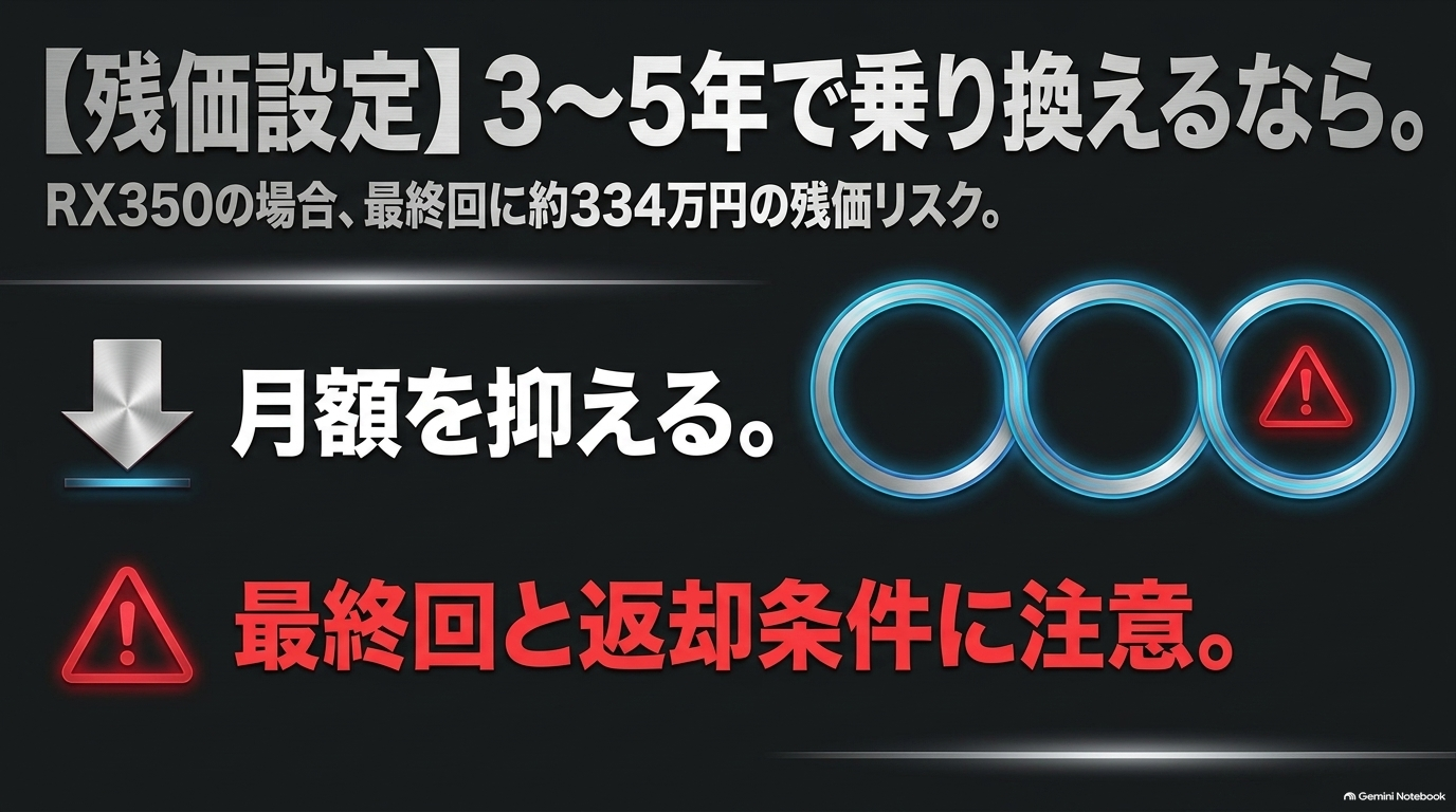 レクサスRXを3年から5年で乗り換える場合の残価設定ローンと最終回支払いの注意点