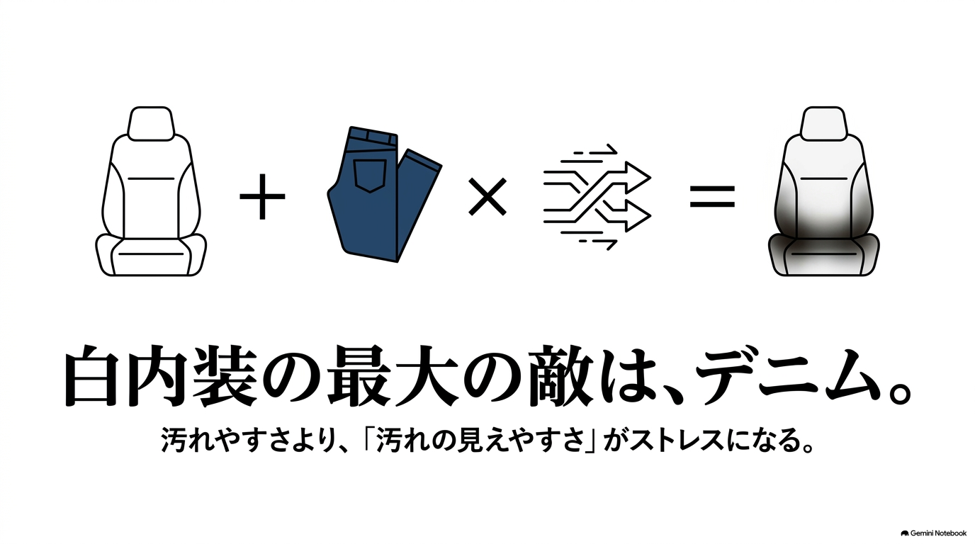 レクサスRXの白いシートはデニムの色移りや汚れが目立ちやすいことを示した図