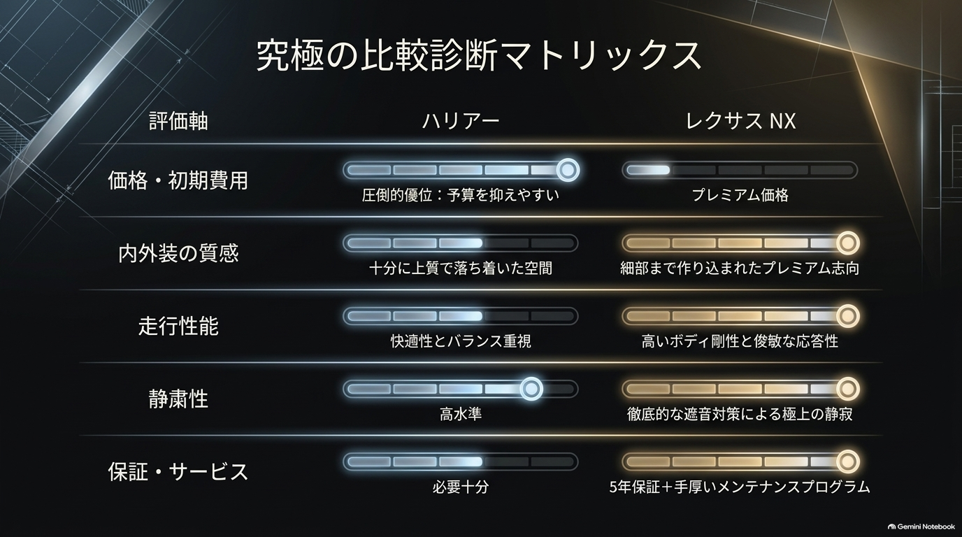 レクサスNXとハリアーを価格・内外装・走行性能・静粛性・保証サービスで総合比較