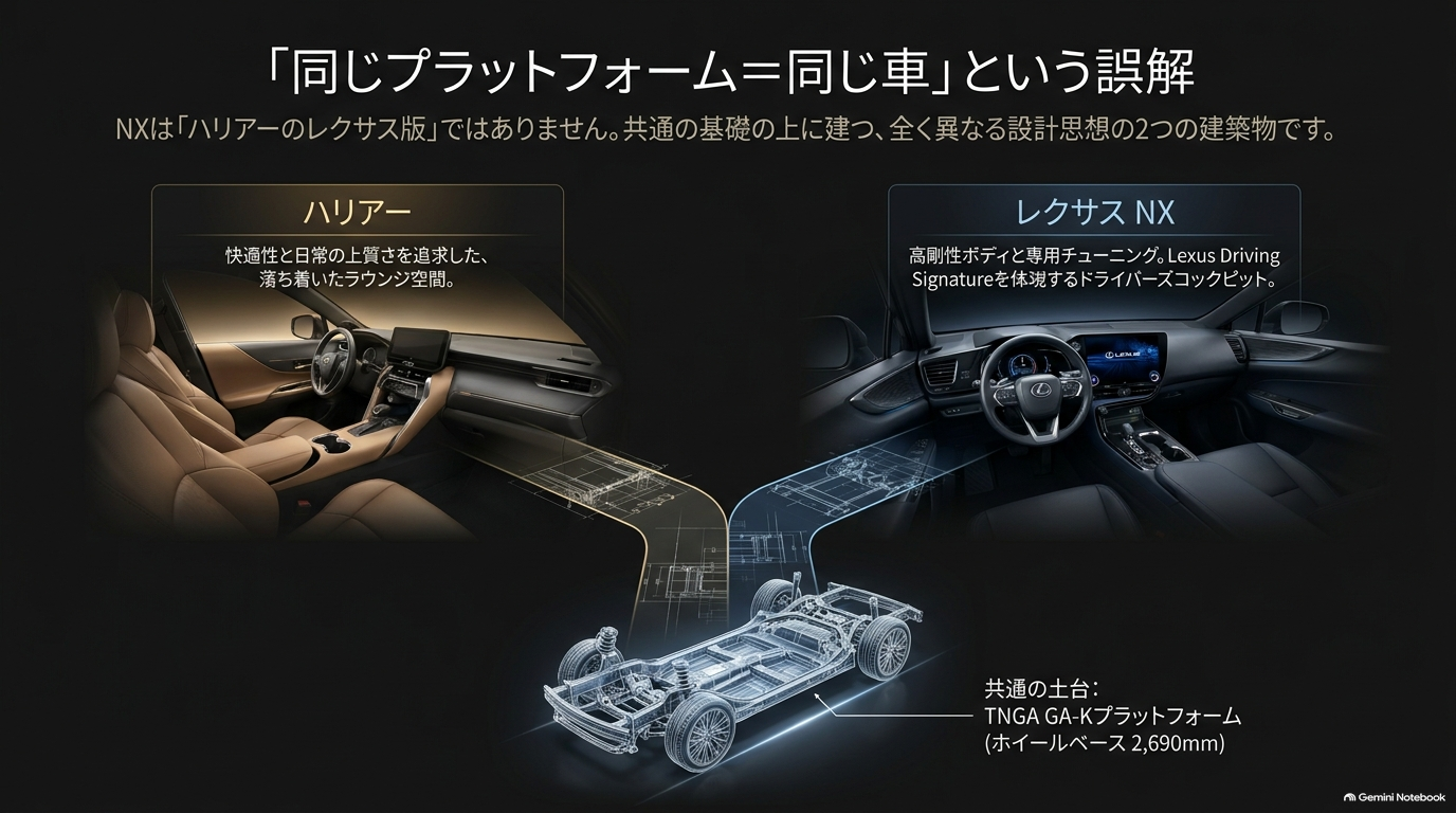 レクサスNXとハリアーはGA-Kプラットフォームを共有するが設計思想や仕上げが異なる