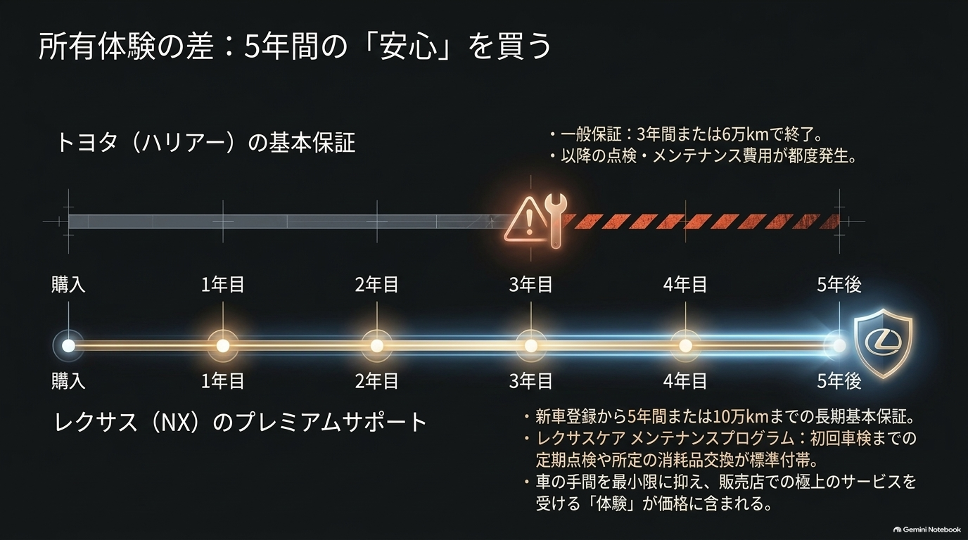 レクサスNXとハリアーの新車保証期間とメンテナンスサービスの違いを比較