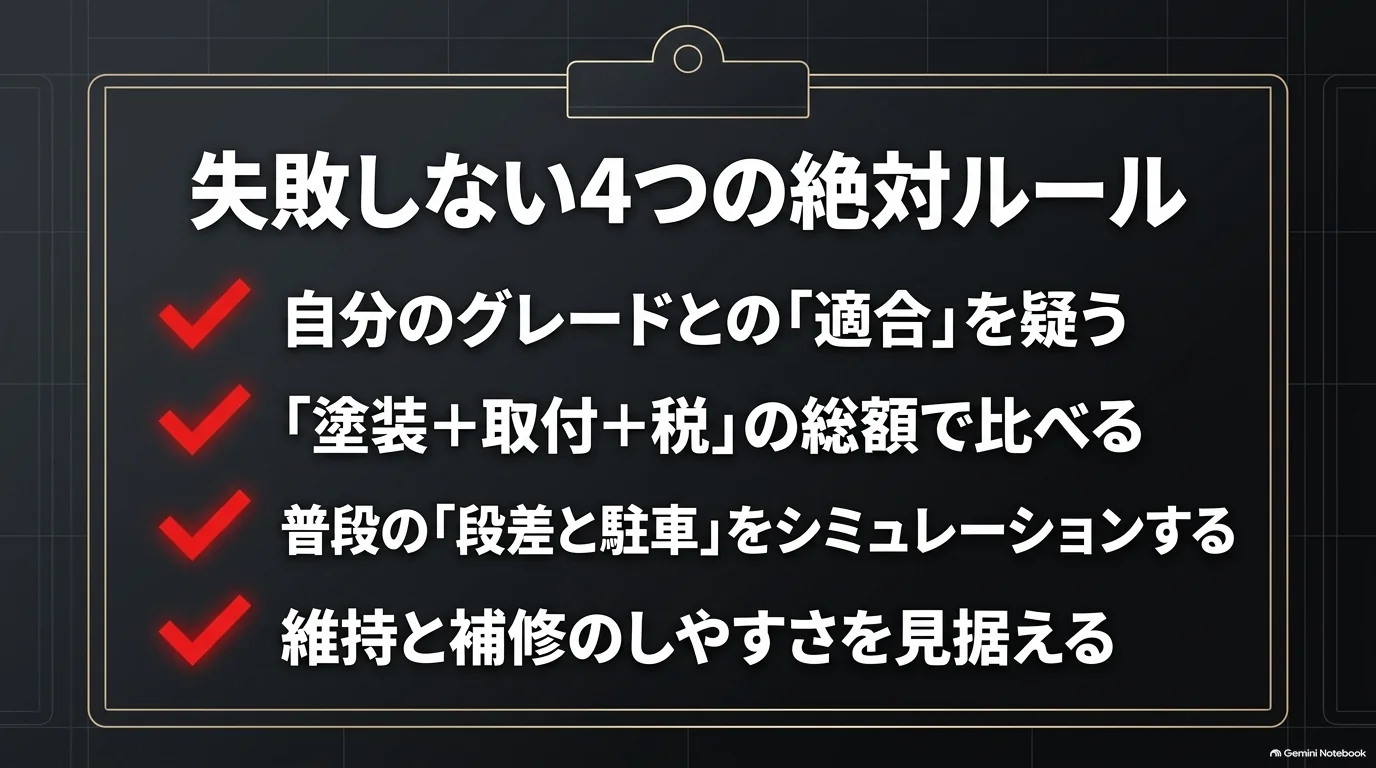 レクサスRXのエアロ購入前にグレード適合、塗装と取付を含む総額、普段の段差と駐車場、維持と補修のしやすさを確認するチェックリスト