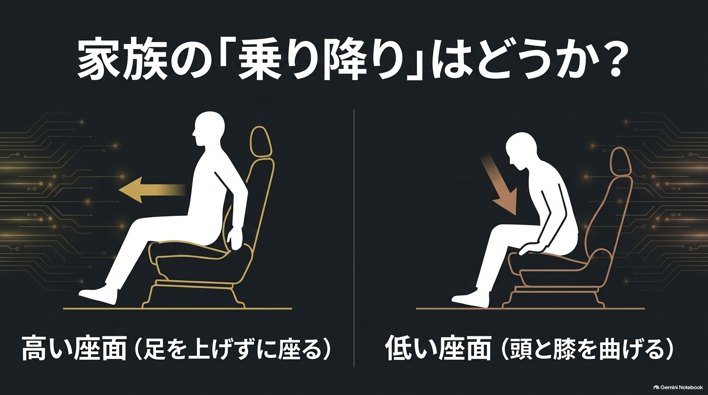 高い座面と低い座面で異なる家族の乗り降り動作を比較