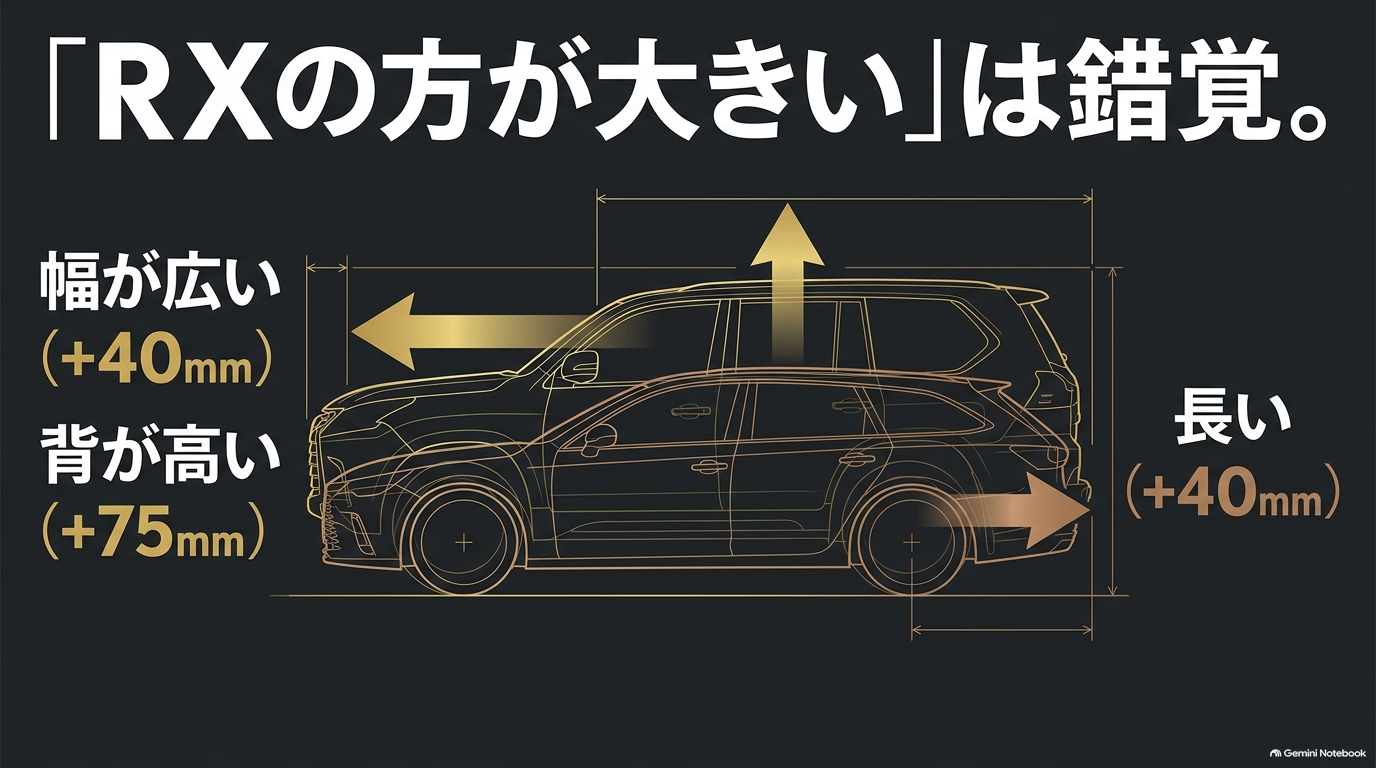 レクサスRXとクラウンエステートの全長・全幅・全高の違いを比較