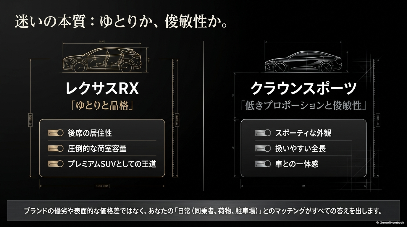 レクサスRXのゆとりとクラウンスポーツのスポーティさを比較した選び方