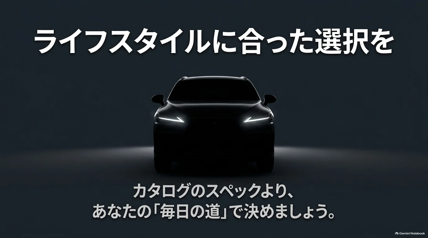 レクサスRXのFFとAWDはカタログのスペックだけでなく毎日の道路状況や冬の移動条件で選ぶことを伝えるまとめ画像