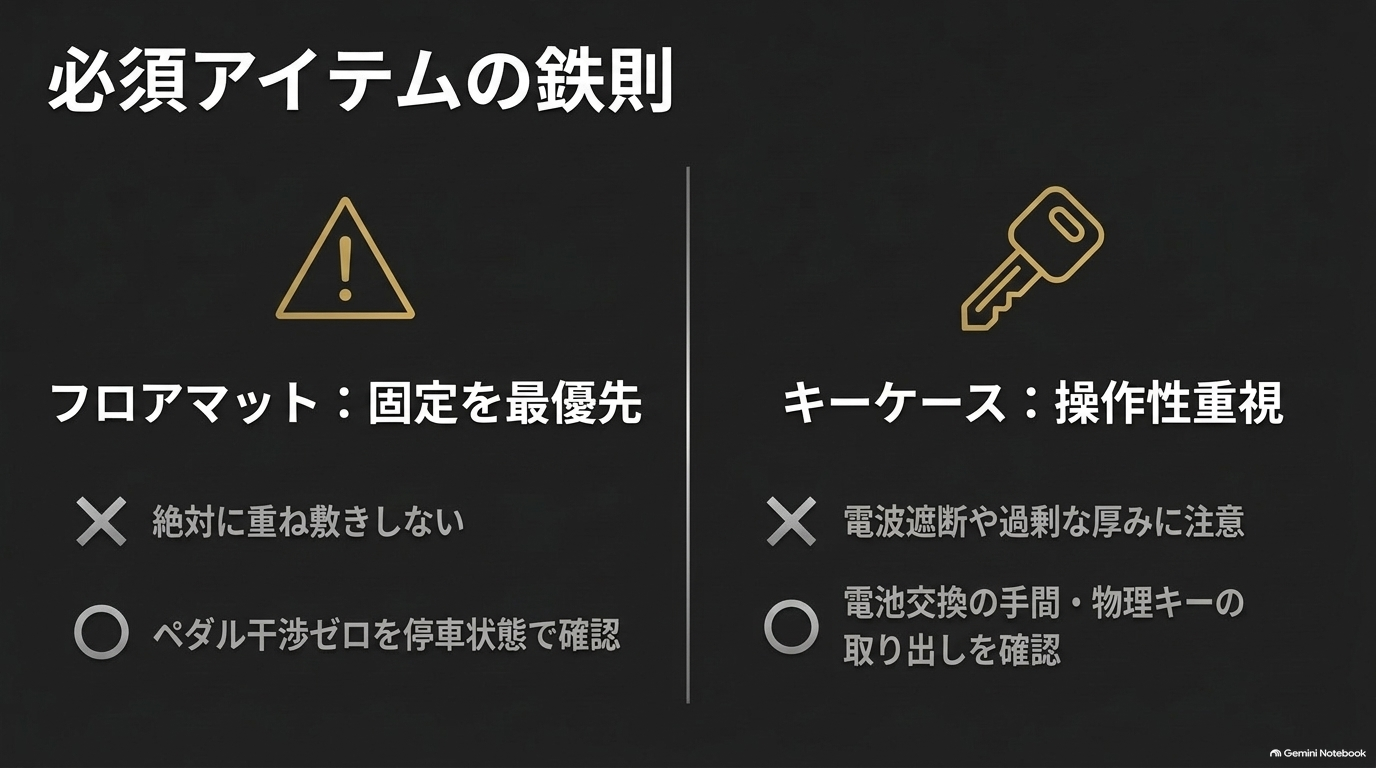 レクサスRXのフロアマットは固定、キーケースは操作性を重視するポイント