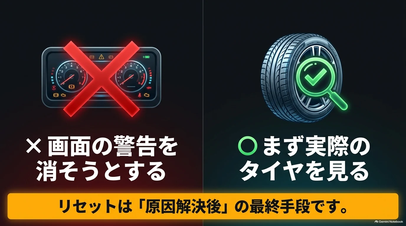 レクサスRXの空気圧警告が出た際、警告表示を消す操作より先に実際のタイヤの状態を確認する重要性