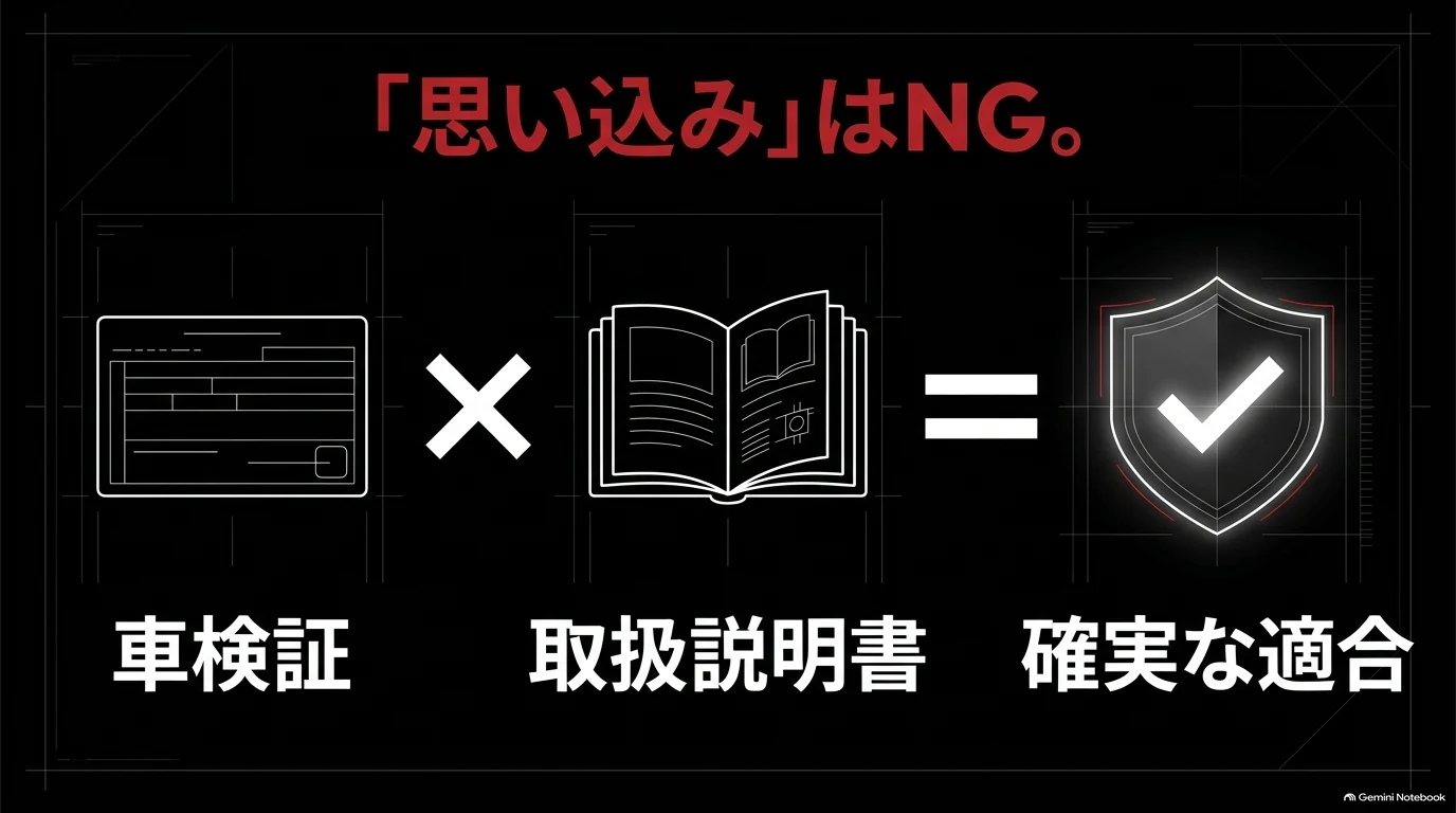 レクサスRXの消耗品を購入する前に車検証の型式や生産時期を確認し、取扱説明書と部品の適合表を照合する重要性を示す図